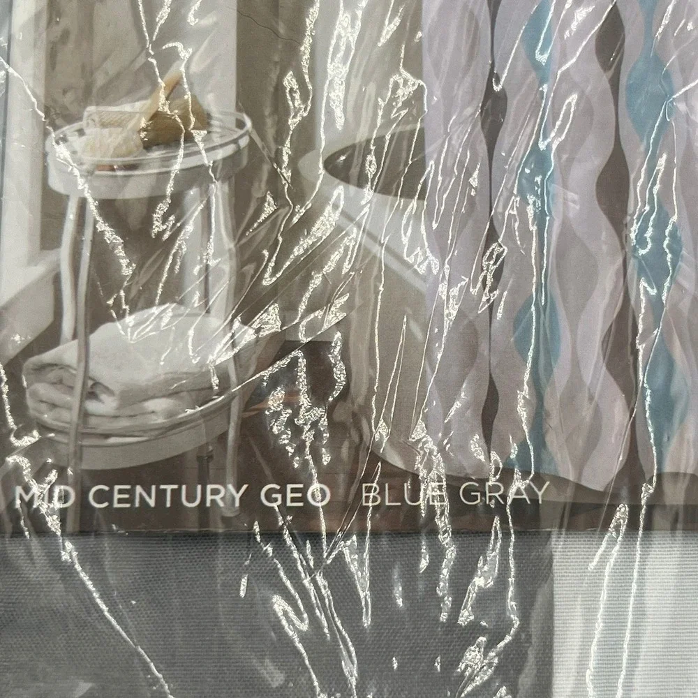Lush Decor Mid Century Geo Shower Curtain Blue Gray 72x72 Geometric New